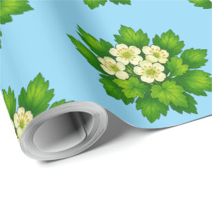 Cute white flowers and green leaves Wrapping Paper