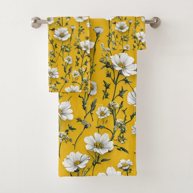 Cute White flowers Bath Towel Set (Insitu)