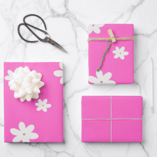 Cute White Flowers On Pink Wrapping Paper Sheet
