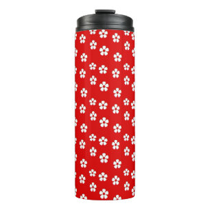 Cute white flowers on red thermal tumbler