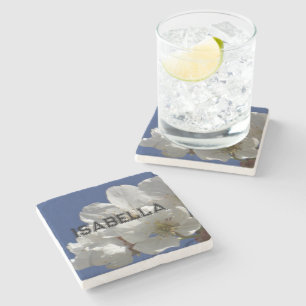 Cute White Flowers Stone Coaster