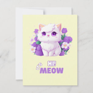 Cute White Fluffy Angora Cat with Morning Glory fl Holiday Card