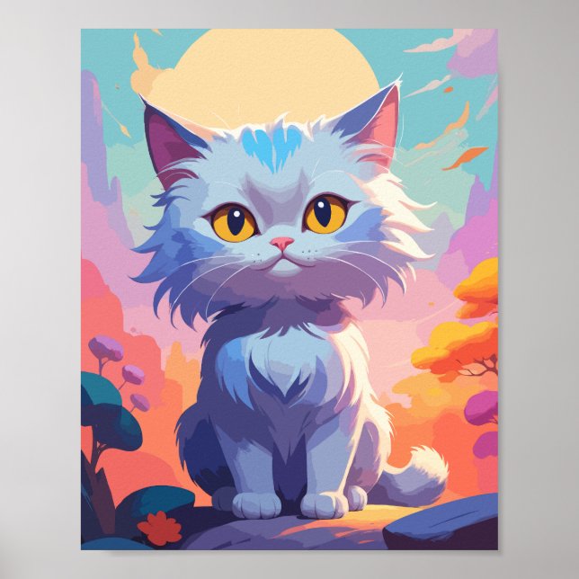 Cute white fluffy cat poster (Front)