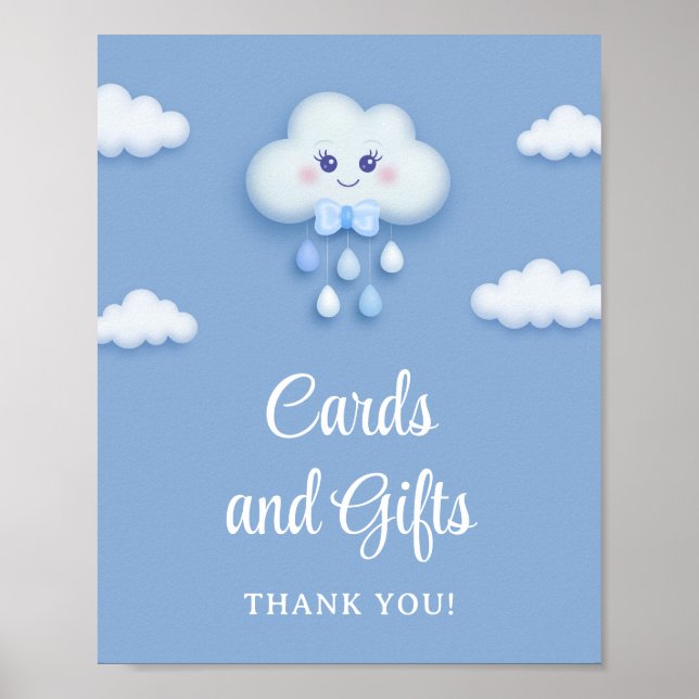 Cute white fluffy cloud nine blue cards and gifts poster (Front)