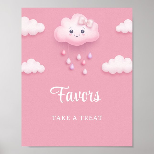 Cute white fluffy cloud nine pale pink girl favour poster (Front)
