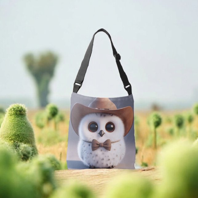 Cute white fluffy owl with a cowboy hat crossbody bag (Creator Uploaded)