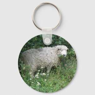 Cute White Fluffy Sheep Eating Keychain