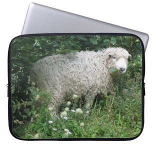 Cute White Fluffy Sheep Eating Laptop Sleeve