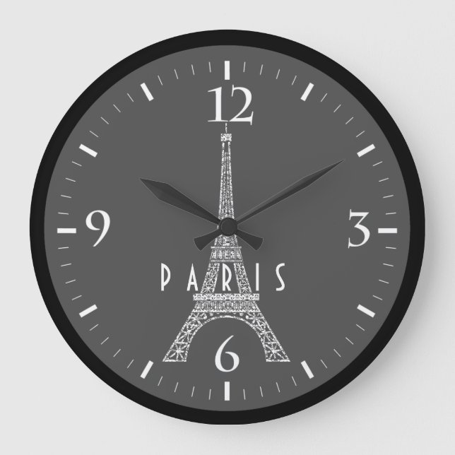 Cute white France Paris Eiffel tower Large Clock (Front)