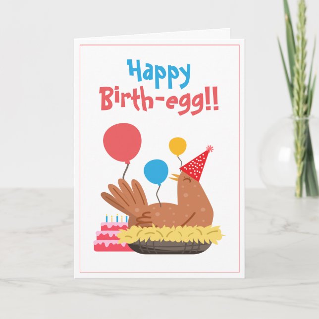 Cute White Funny Chicken and Cake Humour Birthday Card (Front)