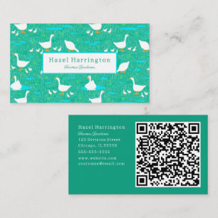 Cute White Geese QR Code Business Card Ducks Farm