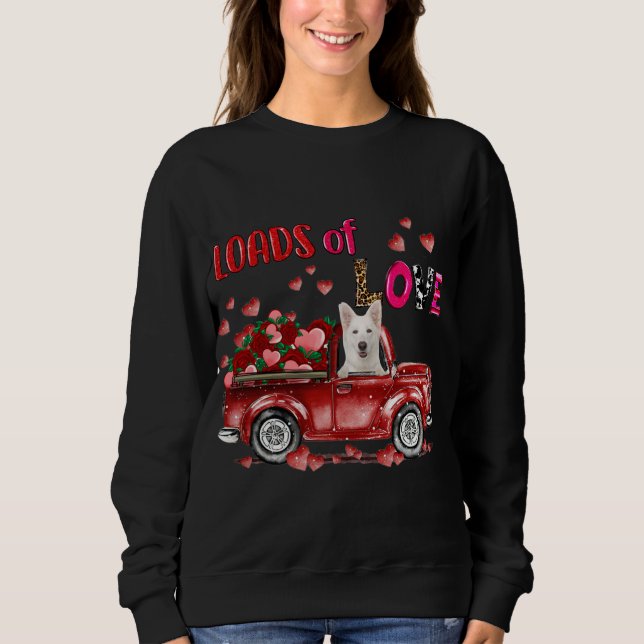 Cute White German Shepherd Dog Driving Red Truck H Sweatshirt (Front)