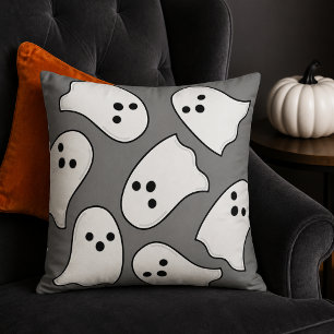 Cute White Ghost Pattern Grey Halloween Cushion