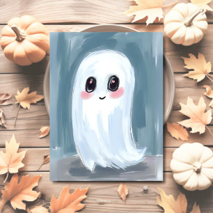 Cute White Ghost Watercolor Halloween Holiday Postcard