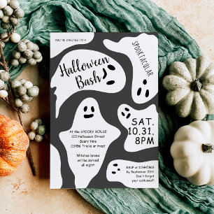 Cute white ghosts grey shape Halloween bash Invitation