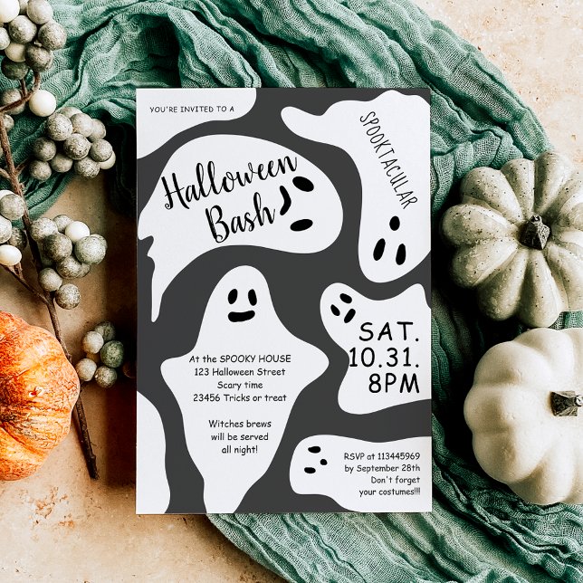 Cute white ghosts grey shape Halloween bash Invitation (Cute white ghosts gray shape Halloween bash Invitation)