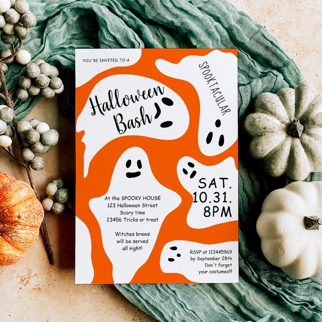 Cute white ghosts orange purple Halloween bash Invitation (Cute white ghosts orange purple Halloween bash Invitation)