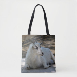 Cute White Goat Laying Photo Tote Bag