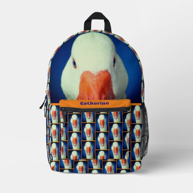 Cute White Goose Face Personalised Printed Backpack (Front)