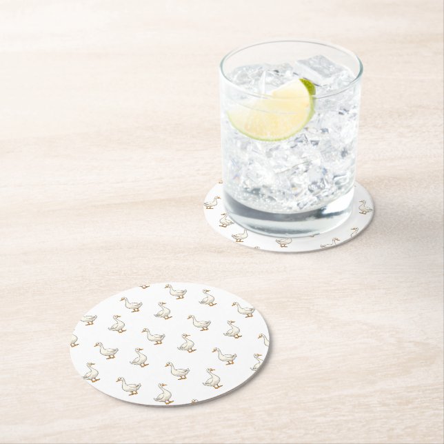 Cute White Goose Pattern Round Paper Coaster (Insitu)