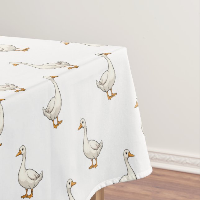 Cute White Goose Pattern Tablecloth (In Situ)