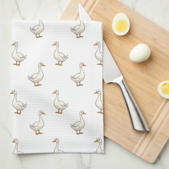 Cute White Goose Pattern Tea Towel (Quarter Fold)