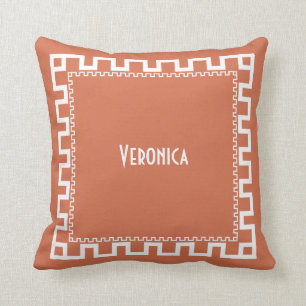 cute White Greek Key Border Framed Throw Pillow