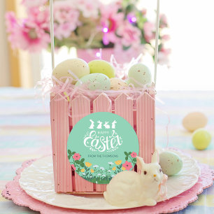 Cute White Green Spring Wildflower Happy Easter  Classic Round Sticker