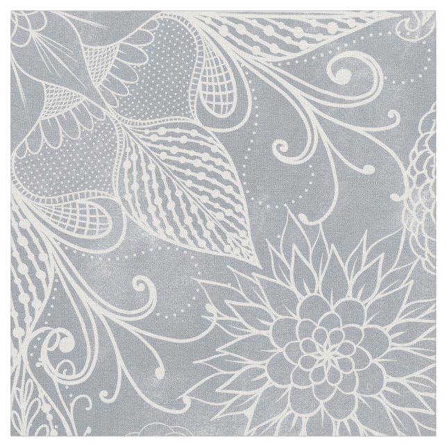 Cute White & Grey Dreamcatcher Feathers Mandala Fabric (Close Up)