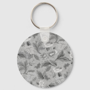 Cute white grey floral background design All-Over- Key Ring