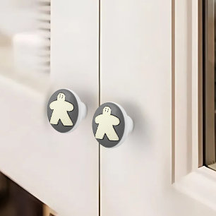 Cute White Grey Meeple Board Game Room Ceramic Knob