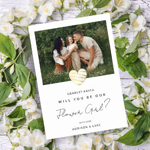 Cute White Heart Photo Flower Girl Proposal Card