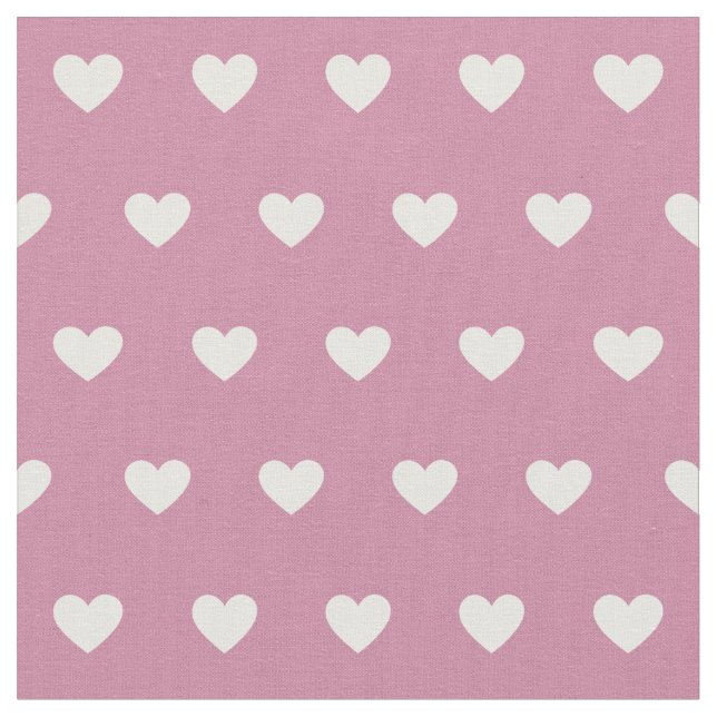 Cute White Hearts Dot Pattern Dusty Rose Fabric (Close Up)