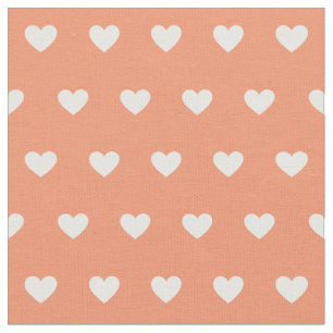 Cute White Hearts Dot Pattern Peach Fabric