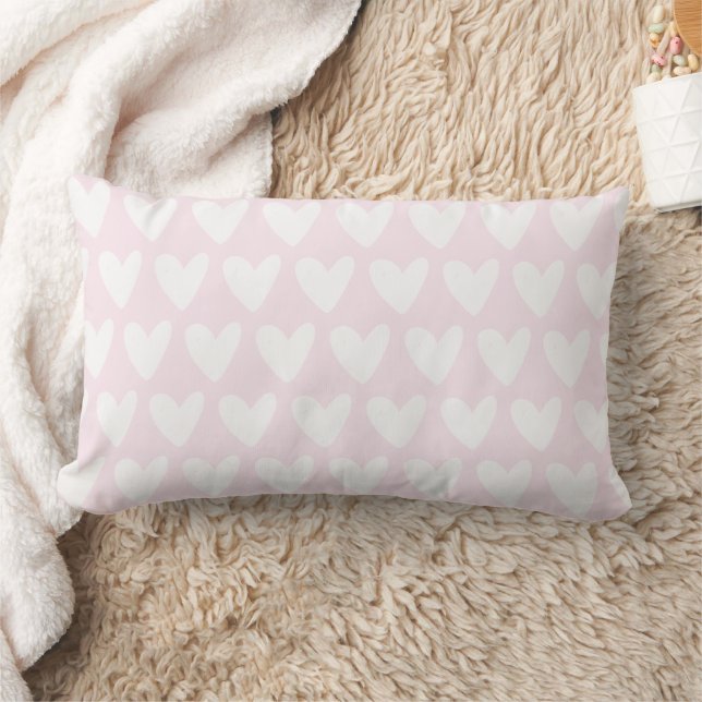 Cute White Hearts Pattern Blush Pink Nursery Lumbar Cushion (Blanket)