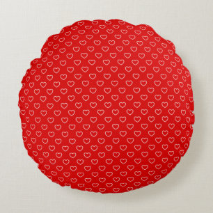 Cute White Hearts Pattern On Lovely Red Round Cushion