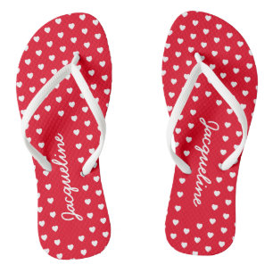 Cute White Hearts Rosy Red Thongs