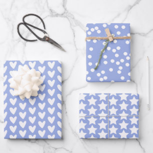 Cute White Hearts, Stars & Polkadots - Lavender Wrapping Paper Sheet