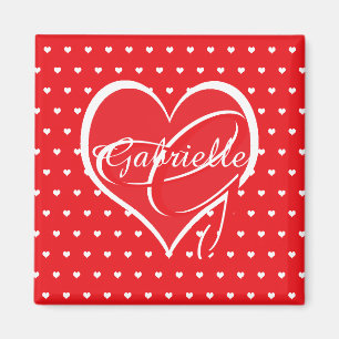 Cute White Hearts with Red & White Hearts Monogram Magnet