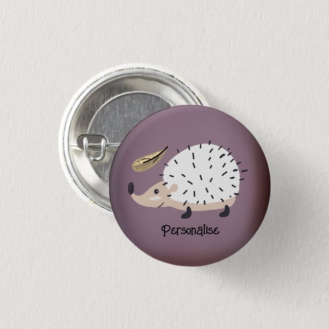 Cute White Hedgehog Personalised Purple Hat 3 Cm Round Badge (Front & Back)