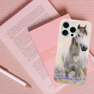Cute White Horse Purple Flower Case-Mate iPhone Ca 15 Pro Max Case
