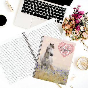 Cute White Horse Purple Flower Monogram Notebook