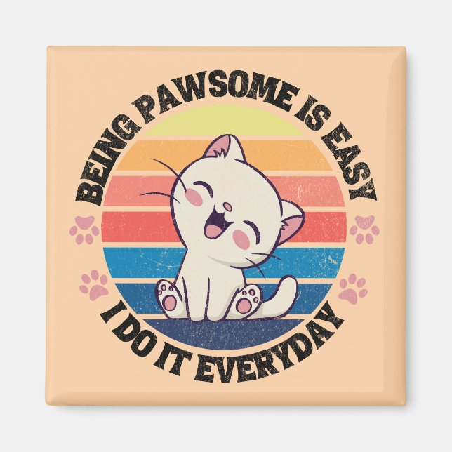 Cute white Kawaii cat Magnet (Front)