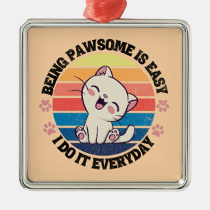 Cute white Kawaii cat Metal Ornament