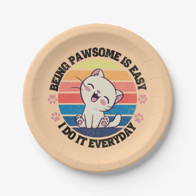 Cute white Kawaii cat Paper Plate (Front)