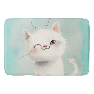 Cute White Kitten Bath Mat