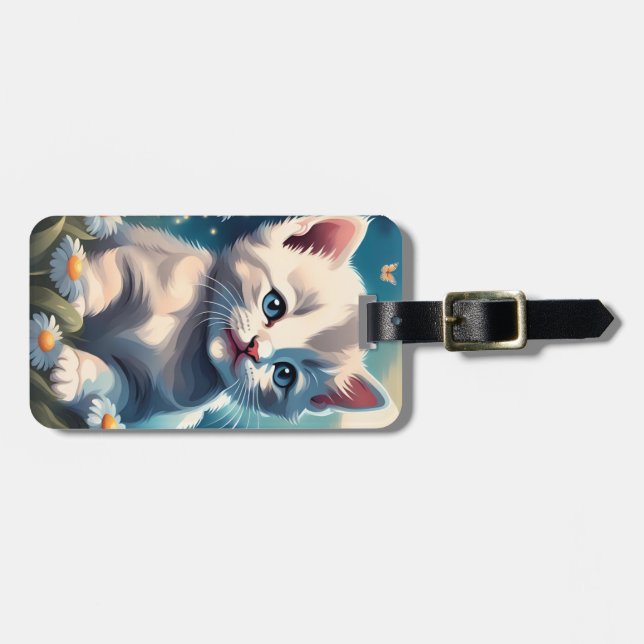 Cute White Kitten Cat Acrylic Luggage Tag (Front Horizontal)