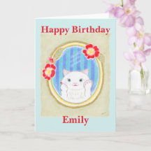 Cute White Kitten Cat Makeup Kids Birthday Card