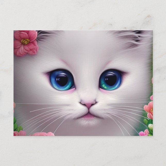 Cute White Kitten Chibi Postcard (Front)