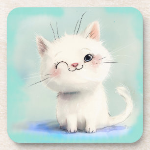 Cute White Kitten Coaster